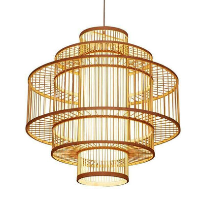 Southeast Asian-Inspired Bamboo and Rattan Pendant Chandelier