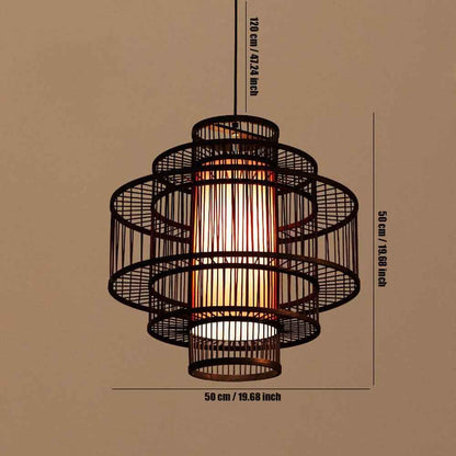 Southeast Asian-Inspired Bamboo and Rattan Pendant Chandelier