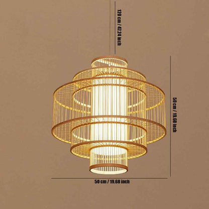 Southeast Asian-Inspired Bamboo and Rattan Pendant Chandelier