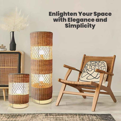 Contemporary Japanese Rattan LED Floor Lamp – Zen Style Lighting for Home