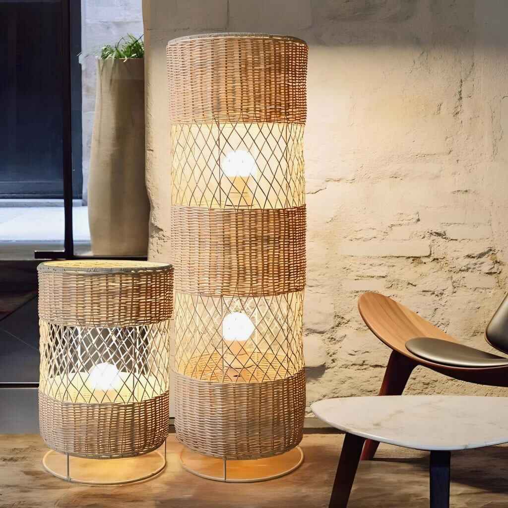 Contemporary Japanese Rattan LED Floor Lamp – Zen Style Lighting for Home