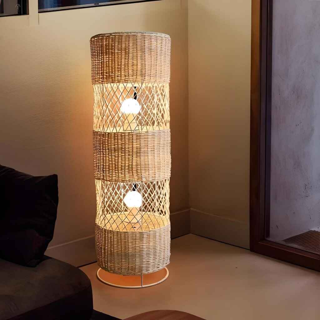 Contemporary Japanese Rattan LED Floor Lamp – Zen Style Lighting for Home