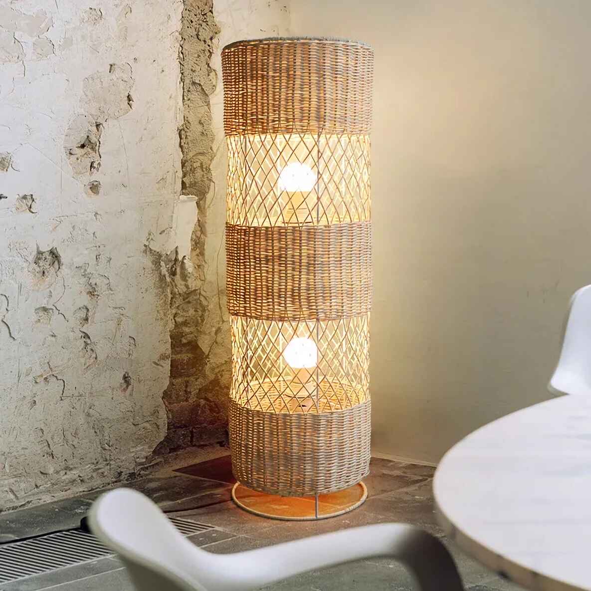 Contemporary Japanese Rattan LED Floor Lamp – Zen Style Lighting for Home