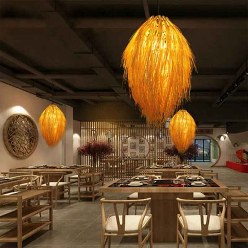 Handcrafted Bamboo & Rattan LED Pendant Light – Elegant Dining Room & Cafe Ceiling Decor