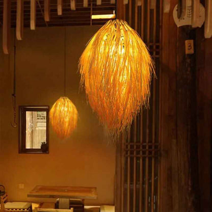 Handcrafted Bamboo & Rattan LED Pendant Light – Elegant Dining Room & Cafe Ceiling Decor