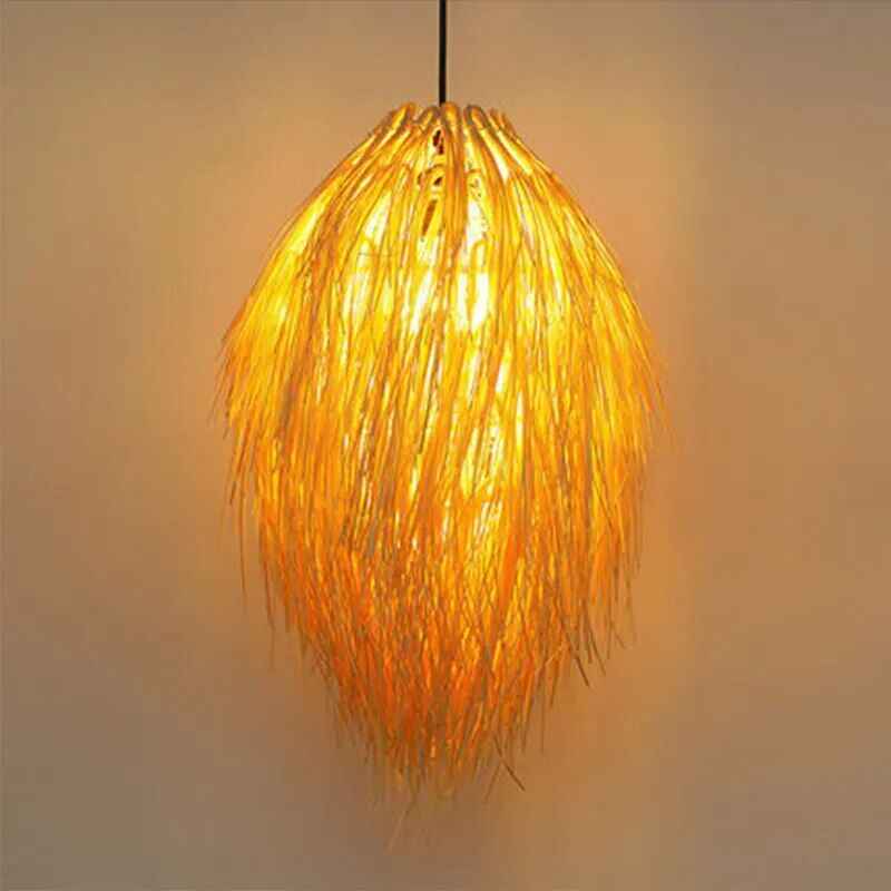 Handcrafted Bamboo & Rattan LED Pendant Light – Elegant Dining Room & Cafe Ceiling Decor