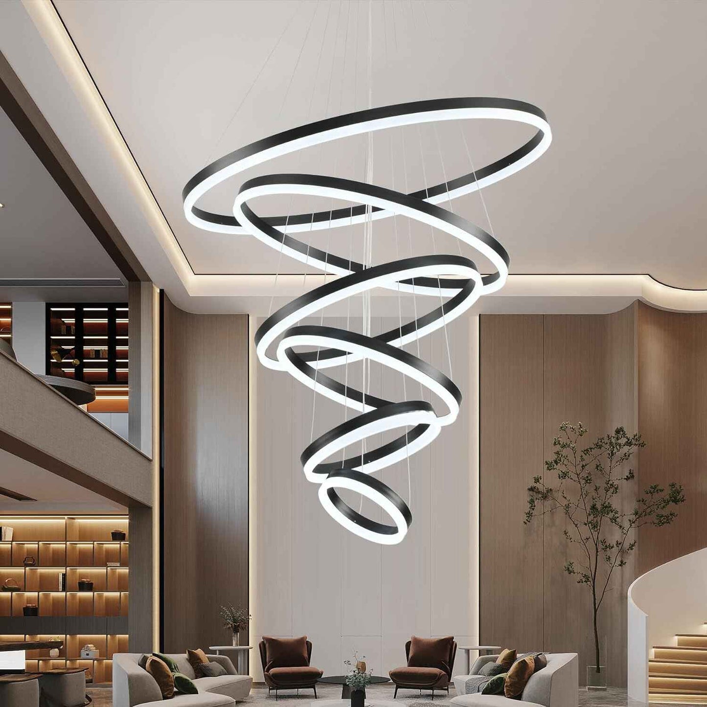 Dimmable Nordic LED Chandelier – Modern 6-Ring Pendant Light for Home & Commercial Spaces