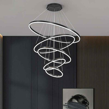 Dimmable Nordic LED Chandelier – Modern 6-Ring Pendant Light for Home & Commercial Spaces