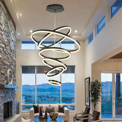 Dimmable Nordic LED Chandelier – Modern 6-Ring Pendant Light for Home & Commercial Spaces