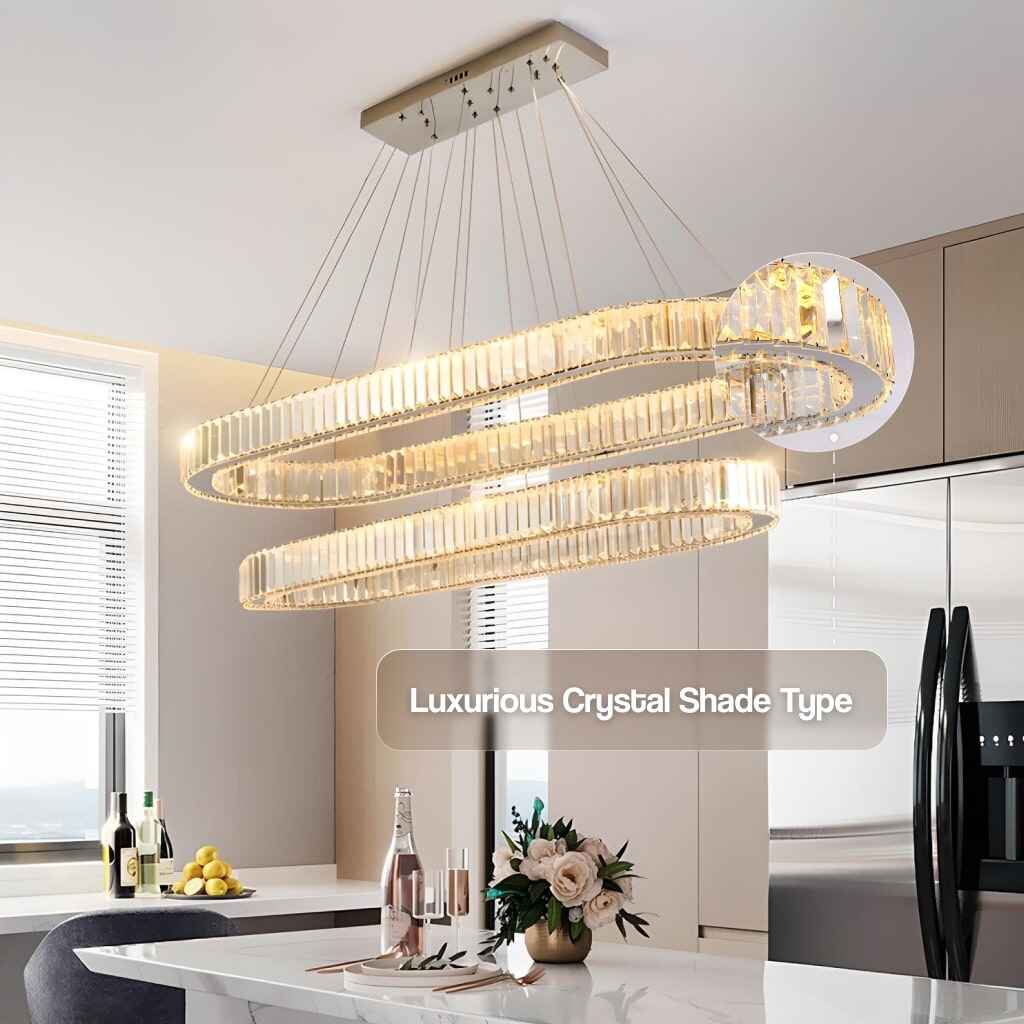 Contemporary LED Crystal Ceiling Pendant – Dimmable Oval Ring Chandelier for Home Decor