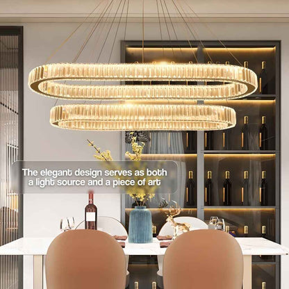 Contemporary LED Crystal Ceiling Pendant – Dimmable Oval Ring Chandelier for Home Decor