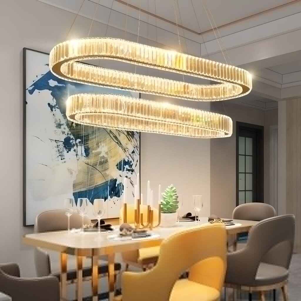 Contemporary LED Crystal Ceiling Pendant – Dimmable Oval Ring Chandelier for Home Decor