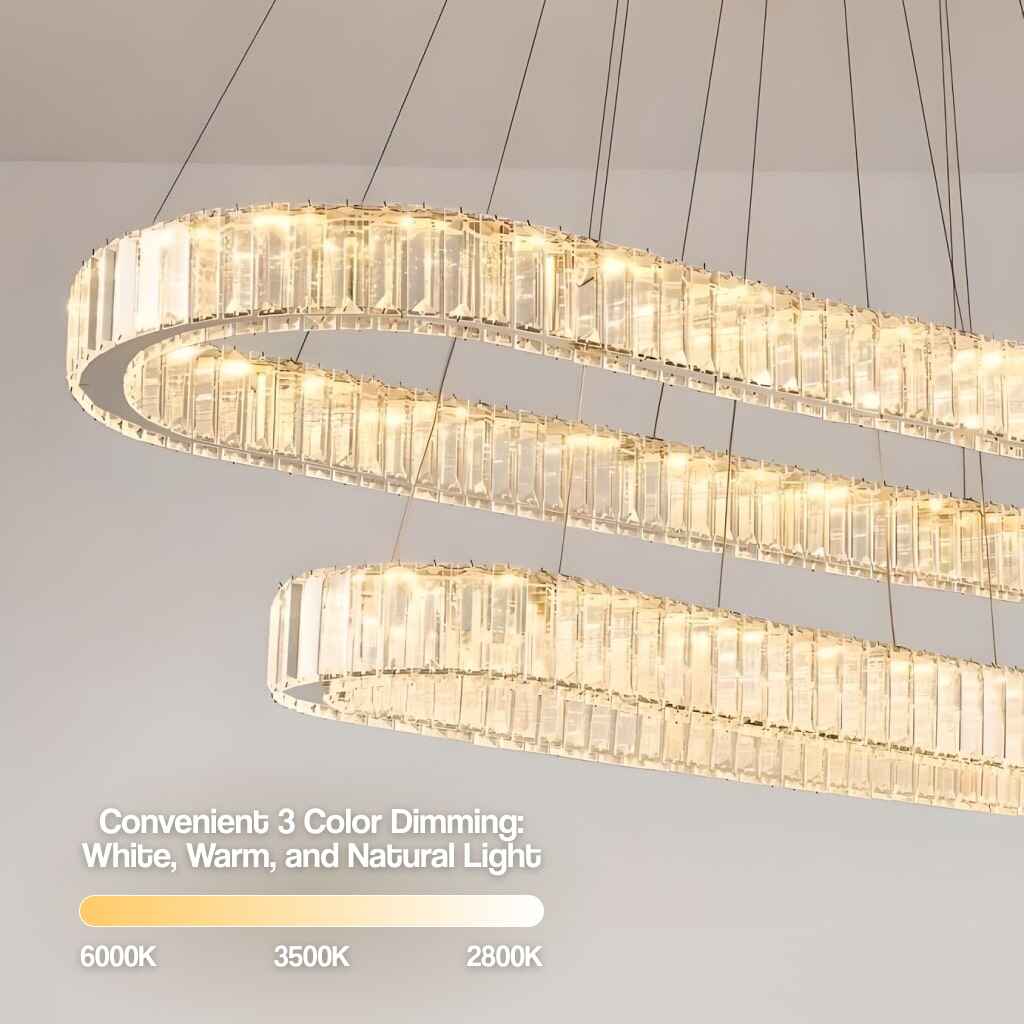 Contemporary LED Crystal Ceiling Pendant – Dimmable Oval Ring Chandelier for Home Decor