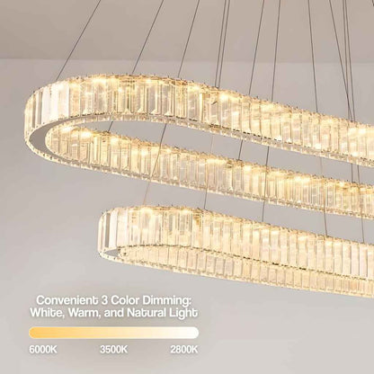 Contemporary LED Crystal Ceiling Pendant – Dimmable Oval Ring Chandelier for Home Decor