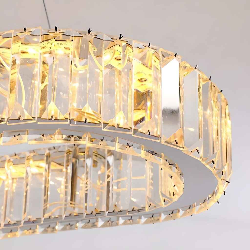 Contemporary LED Crystal Ceiling Pendant – Dimmable Oval Ring Chandelier for Home Decor