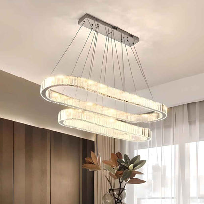 Contemporary LED Crystal Ceiling Pendant – Dimmable Oval Ring Chandelier for Home Decor