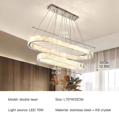 Contemporary LED Crystal Ceiling Pendant – Dimmable Oval Ring Chandelier for Home Decor