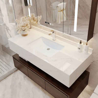 Modern Marble Surface Smart LED Bathroom Mirror Cabinet and Sink Set