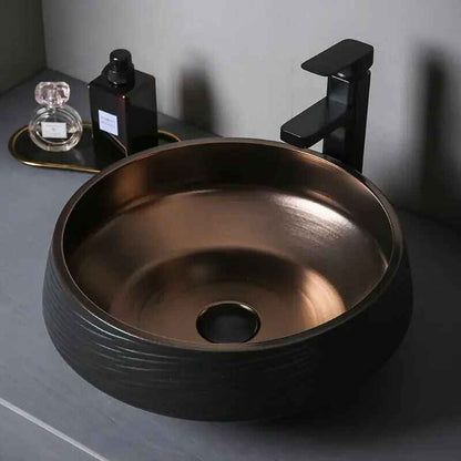 Chic Black Gold Oval Ceramic Basin – Luxury Bathroom Countertop Sink