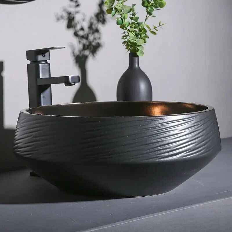 Chic Black Gold Oval Ceramic Basin – Luxury Bathroom Countertop Sink