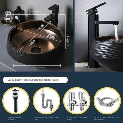 Chic Black Gold Oval Ceramic Basin – Luxury Bathroom Countertop Sink