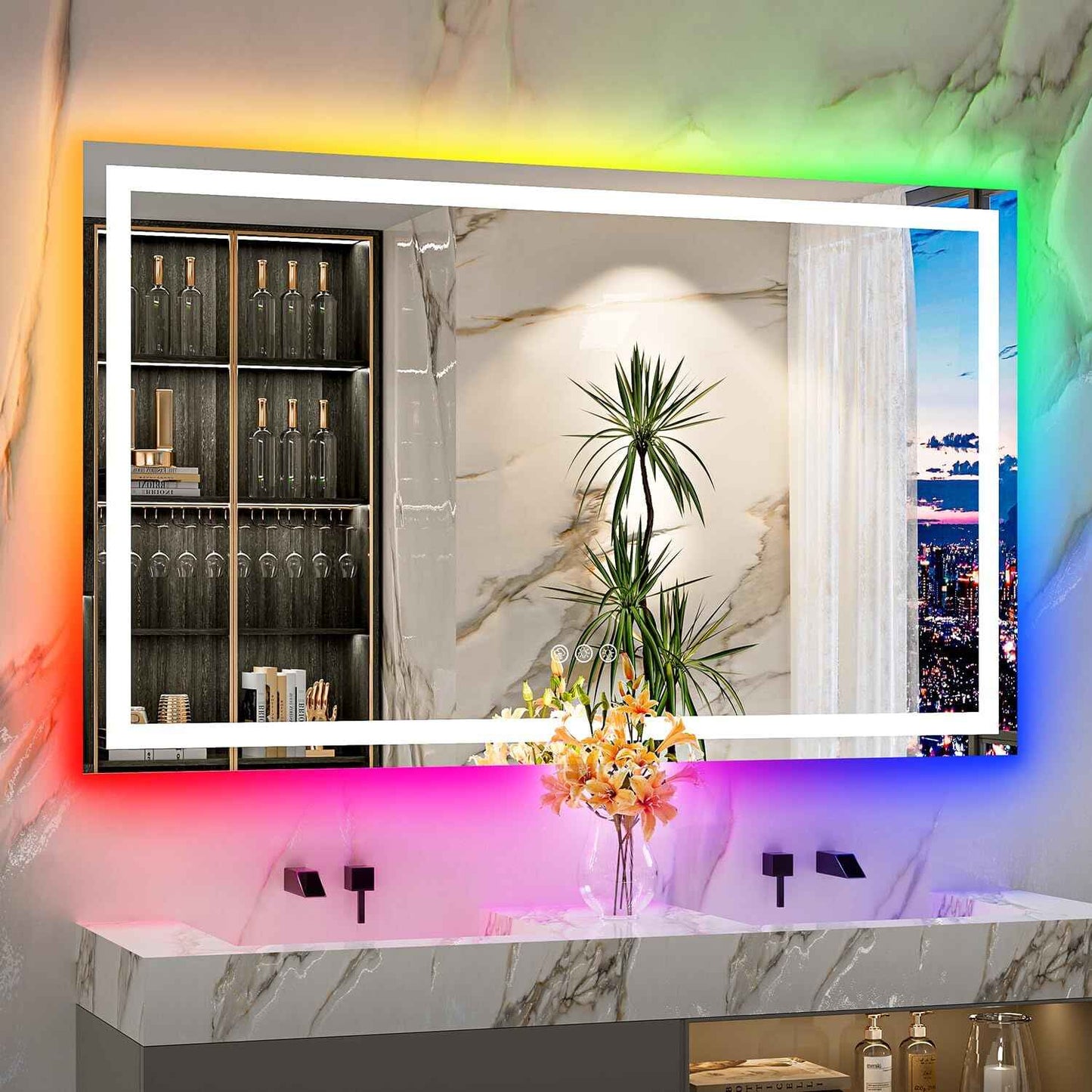 Elegant LED Vanity Mirror with RGB Backlight & Dimmable Anti-Fog Features for Modern Bathrooms