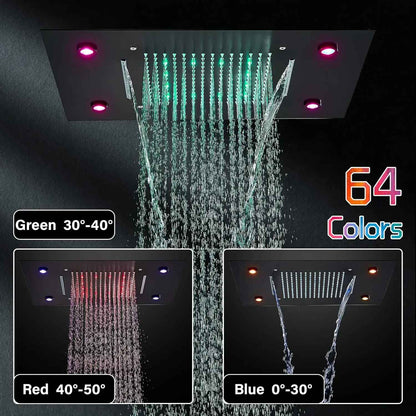 Luxury Gold Thermostatic LED Shower Set with Rainfall & Waterfall Ceiling Mount