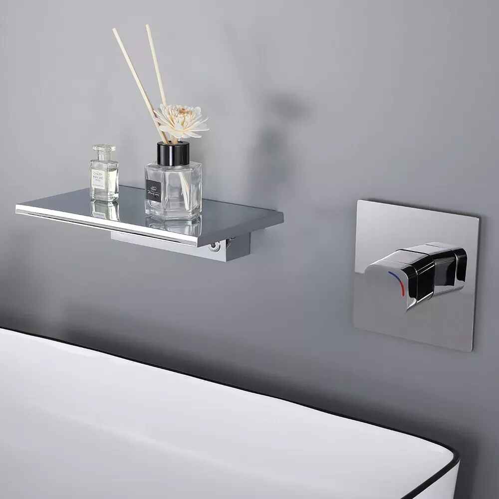 Contemporary Chrome Waterfall Bathroom Faucet – Wall Mounted Single Handle