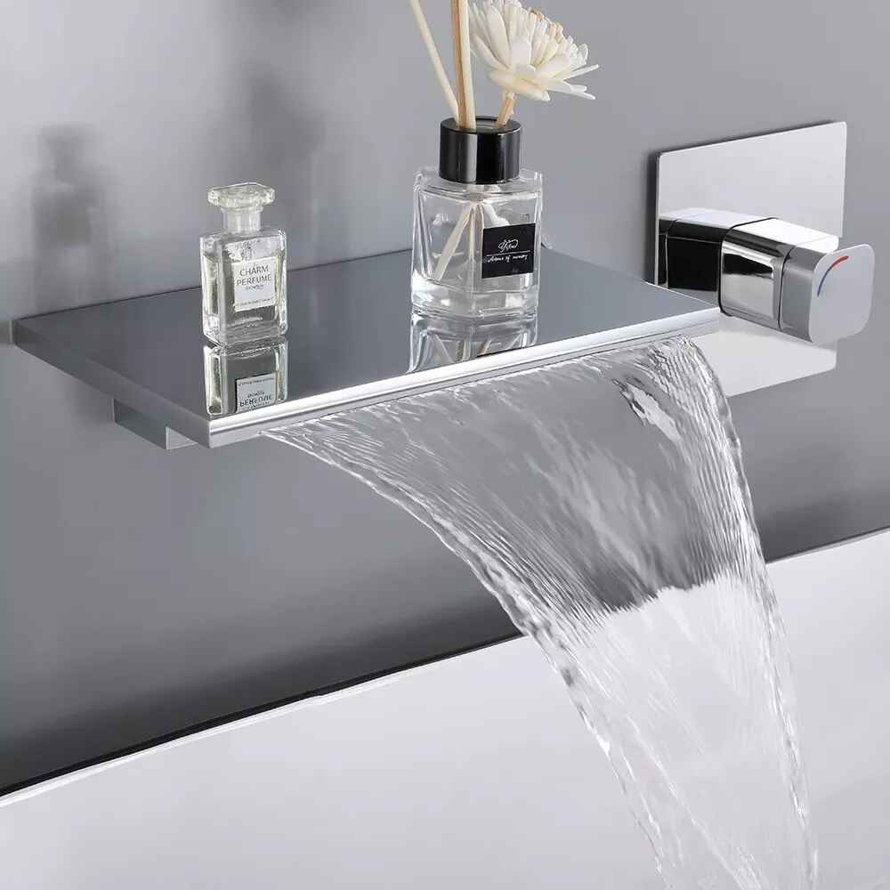 Contemporary Chrome Waterfall Bathroom Faucet – Wall Mounted Single Handle