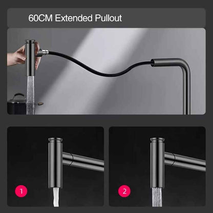 Contemporary Black Brass Waterfall Kitchen Faucet with Pull-Out Sprayer