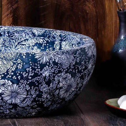 Artisan Blue & White Ceramic Basin – European Style Countertop Washbowl