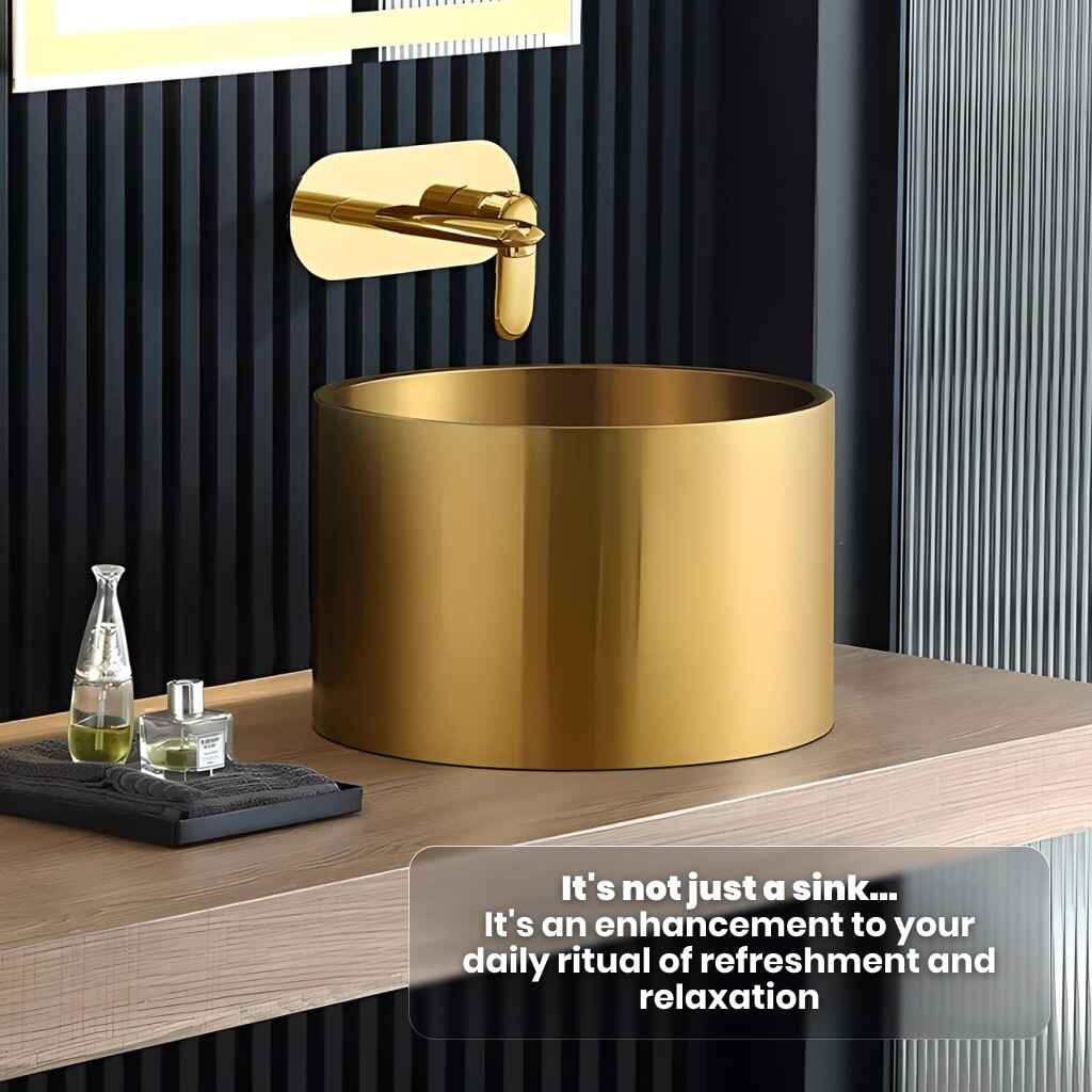 Gold Stainless Steel Round Countertop Basin with Drainer