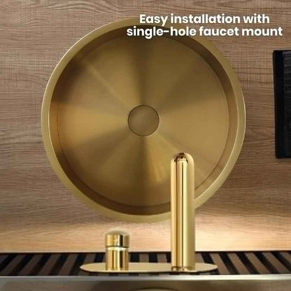 Gold Stainless Steel Round Countertop Basin with Drainer