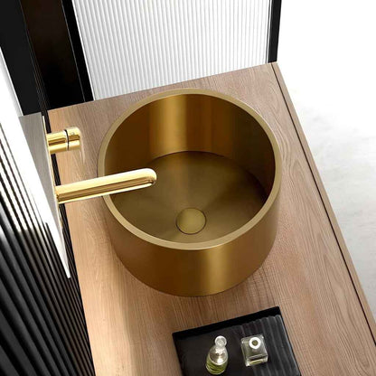 Gold Stainless Steel Round Countertop Basin with Drainer