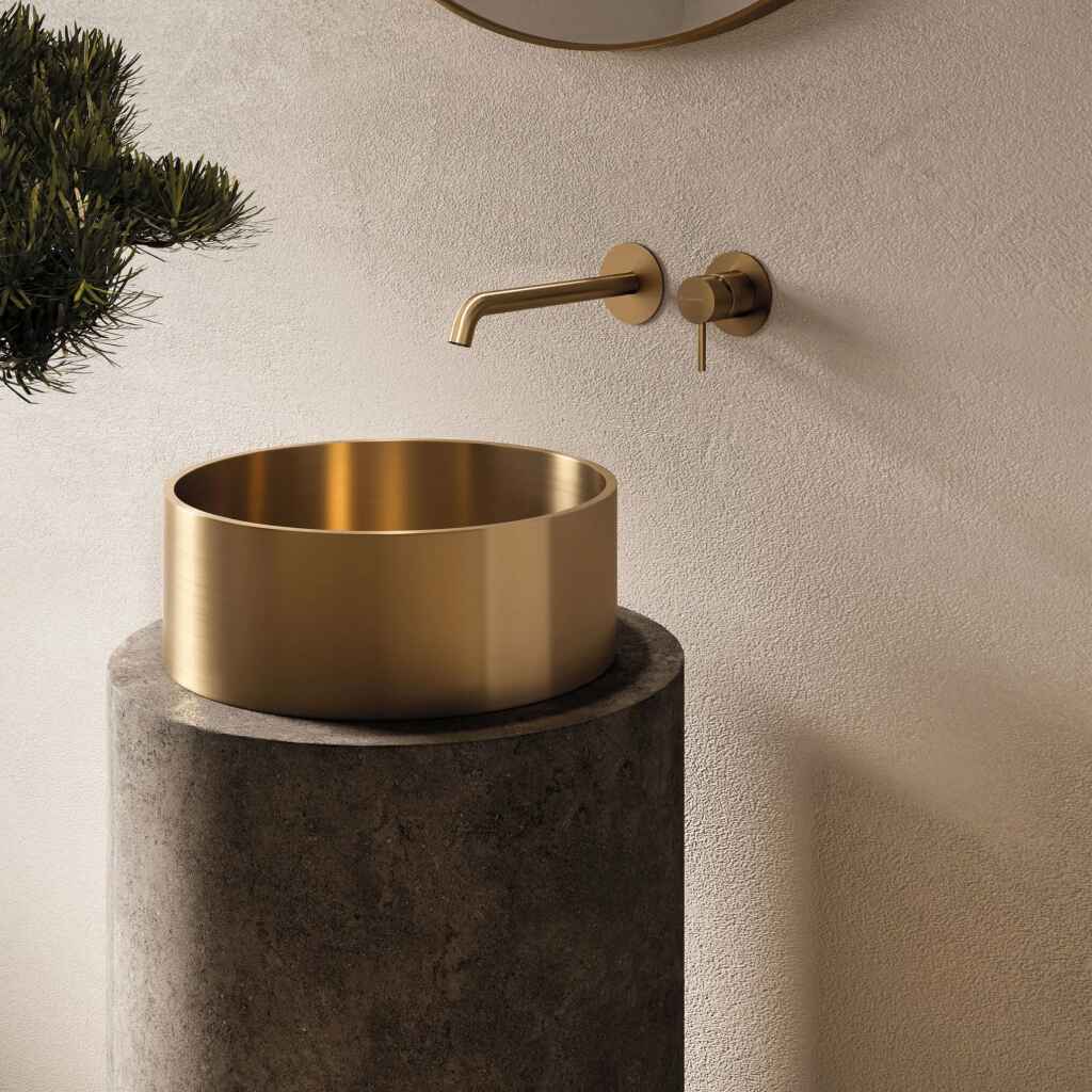 Gold Stainless Steel Round Countertop Basin with Drainer