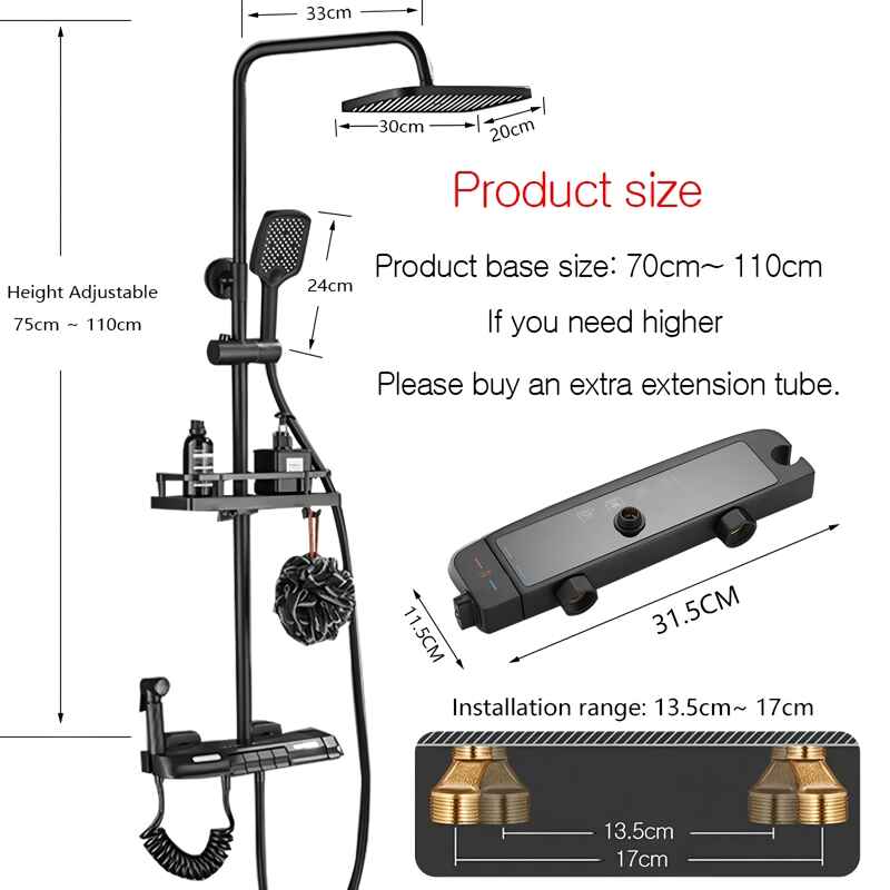 Thermostatic Digital Display Rainfall Shower Set – Eco-Friendly Hydro-Power