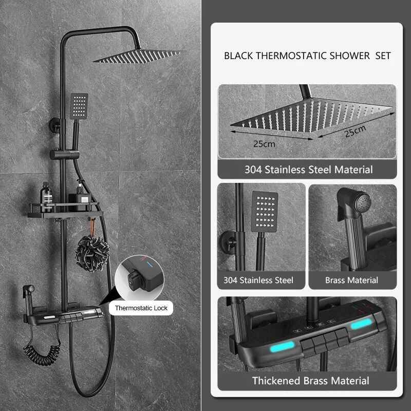 Thermostatic Digital Display Rainfall Shower Set – Eco-Friendly Hydro-Power