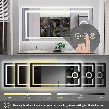 Modern Frameless LED Lighted Bathroom Mirror with 3X Magnifying Feature & 3 Color Lighting