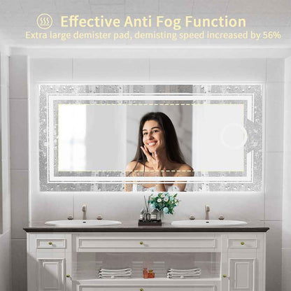 Modern Frameless LED Lighted Bathroom Mirror with 3X Magnifying Feature & 3 Color Lighting