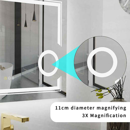 Modern Frameless LED Lighted Bathroom Mirror with 3X Magnifying Feature & 3 Color Lighting