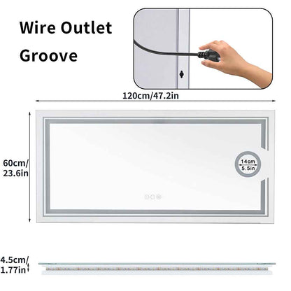 Modern Frameless LED Lighted Bathroom Mirror with 3X Magnifying Feature & 3 Color Lighting