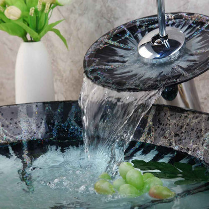 Round Tempered Glass Vessel Sink with Chrome Faucet and Pop-up Drain Combo