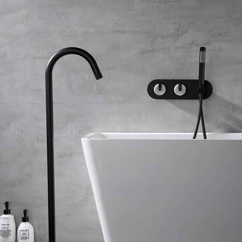 Luxury Freestanding Dual Handle Bathtub Faucet with Handheld Shower