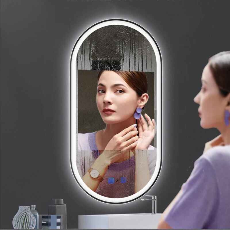 Smart Oval LED Illuminated Bathroom Mirror with Voice Control and Body Sensor