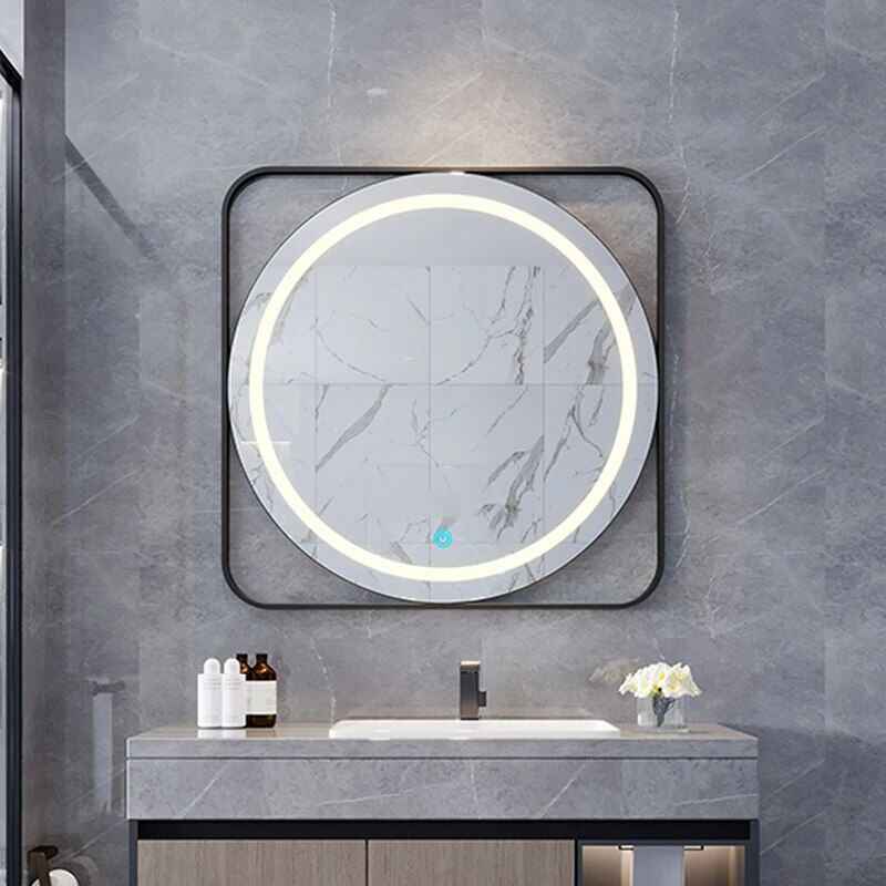 Modern Round LED Illuminated Bathroom Mirror – Fogless Touch Control, 8-inch Aluminum Frame