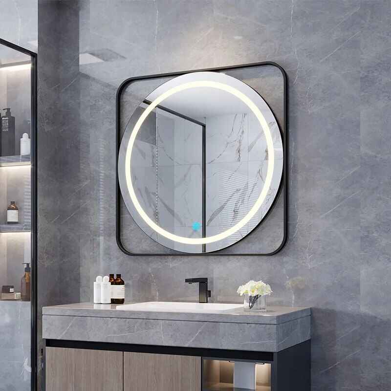 Modern Round LED Illuminated Bathroom Mirror – Fogless Touch Control, 8-inch Aluminum Frame