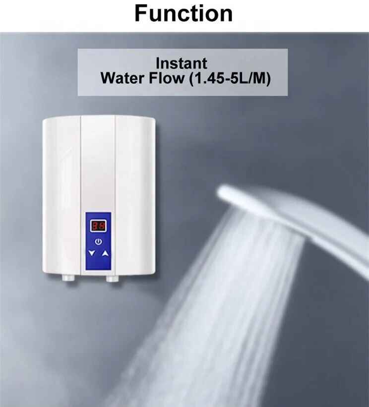 Compact 3KW Instant Electric Tankless Water Heater for Kitchen and Shower