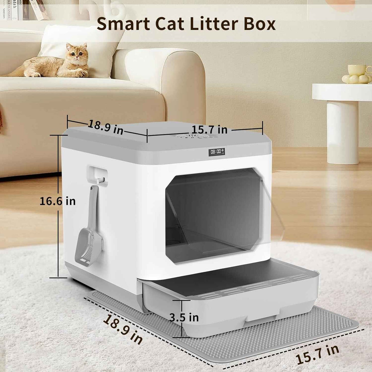 Extra Large Auto Deodorizing Cat Litter Box with Advanced Sterilization