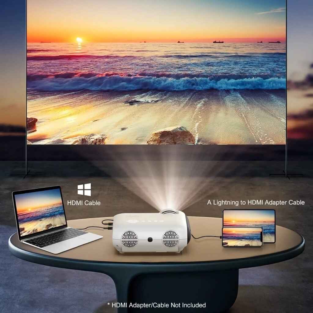 Portable Full HD 1080P Projector with 4K Support and Bluetooth 5.1