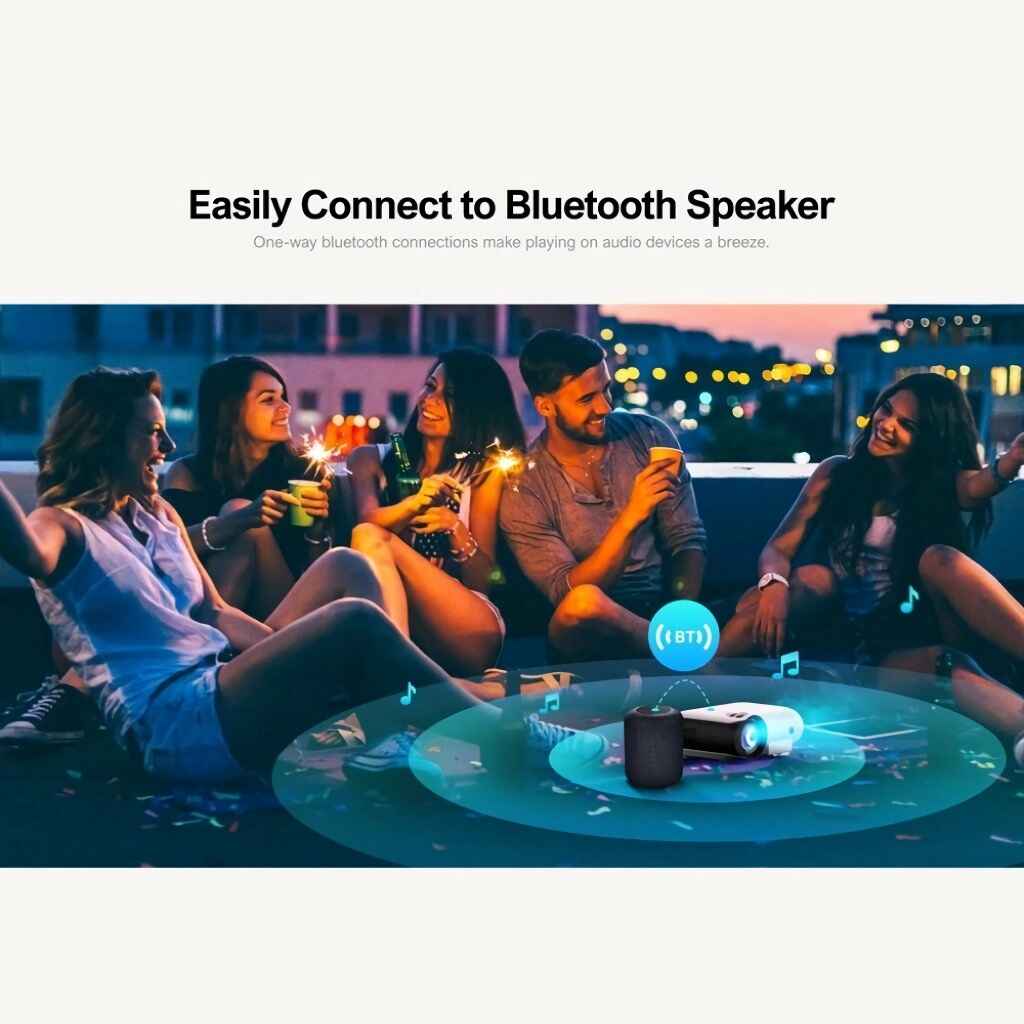 Portable Full HD 1080P Projector with 4K Support and Bluetooth 5.1